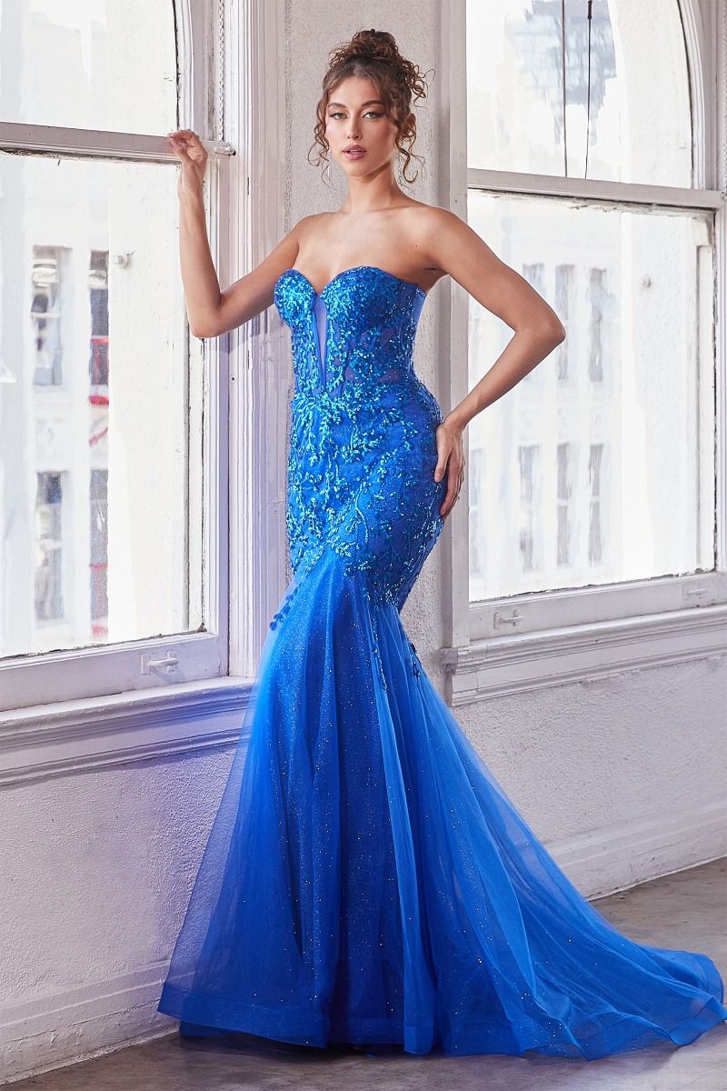 blue strapless prom dress Strapless Mermaid Prom Gown CB139 – Sparkly Gowns