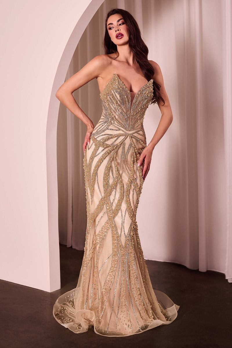 La Divine CC0688 Pearl and Crystal Strapless Fitted Dress Sparkly Gowns La Divine CC0688 Pearl and Crystal Strapless Fitted Dress Sparkly Gowns