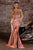 Ladivine CC408  Beaded Corset Satin Fitted Evening Gown