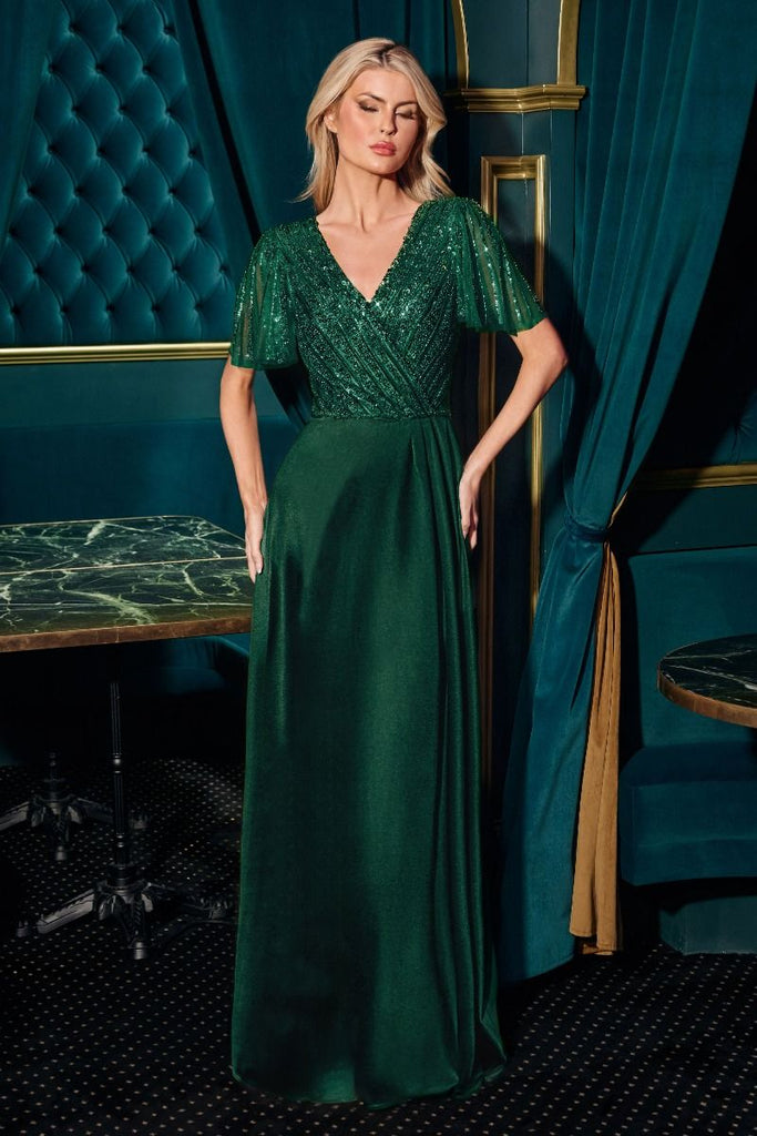 A-line Flutter Sleeves Evening Dress LaDivine CC447 Sparkly Gowns A-line Flutter Sleeves Evening Dress LaDivine CC447 Sparkly Gowns