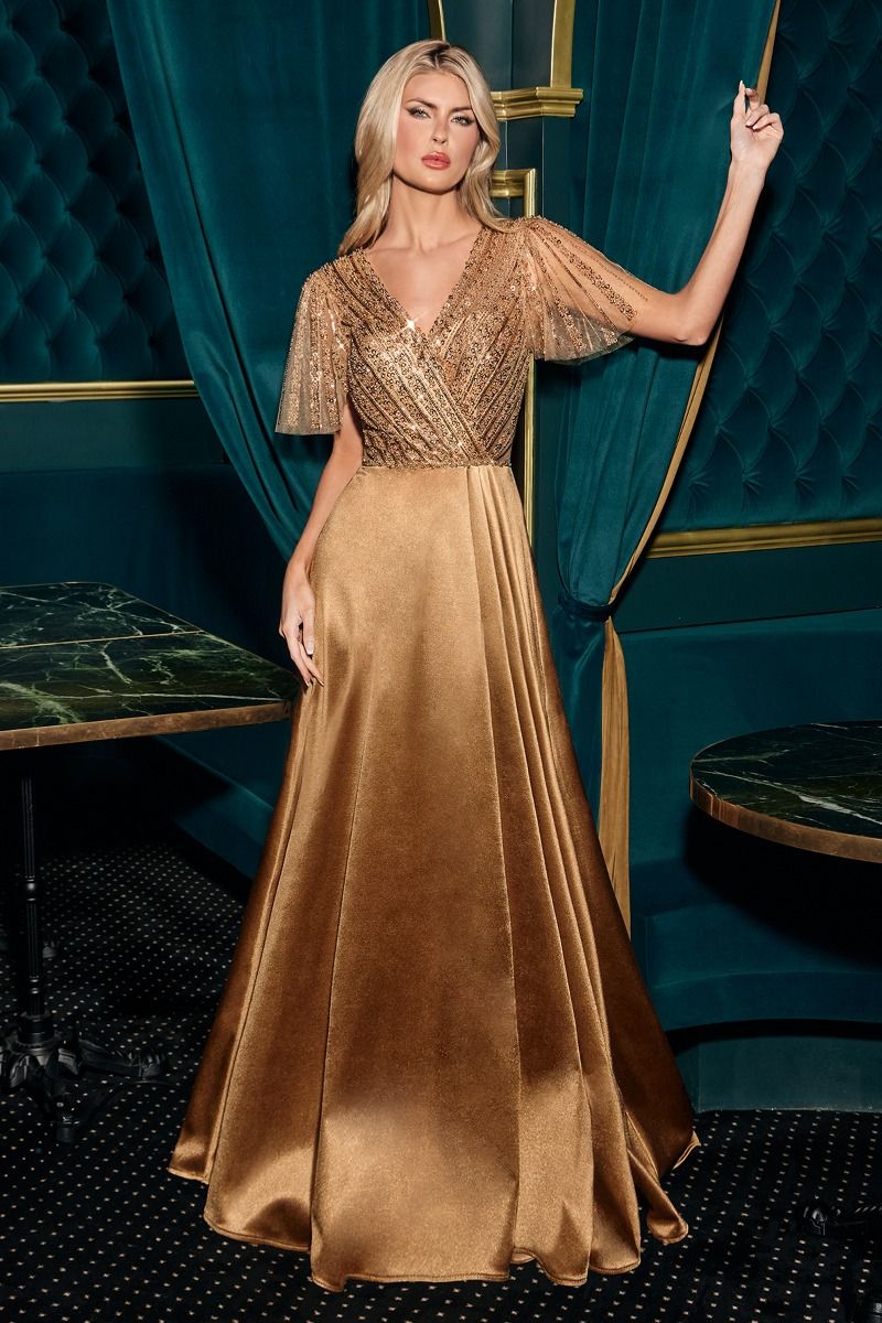 A-line Flutter Sleeves Evening Dress LaDivine CC447 Sparkly Gowns A-line Flutter Sleeves Evening Dress LaDivine CC447 Sparkly Gowns