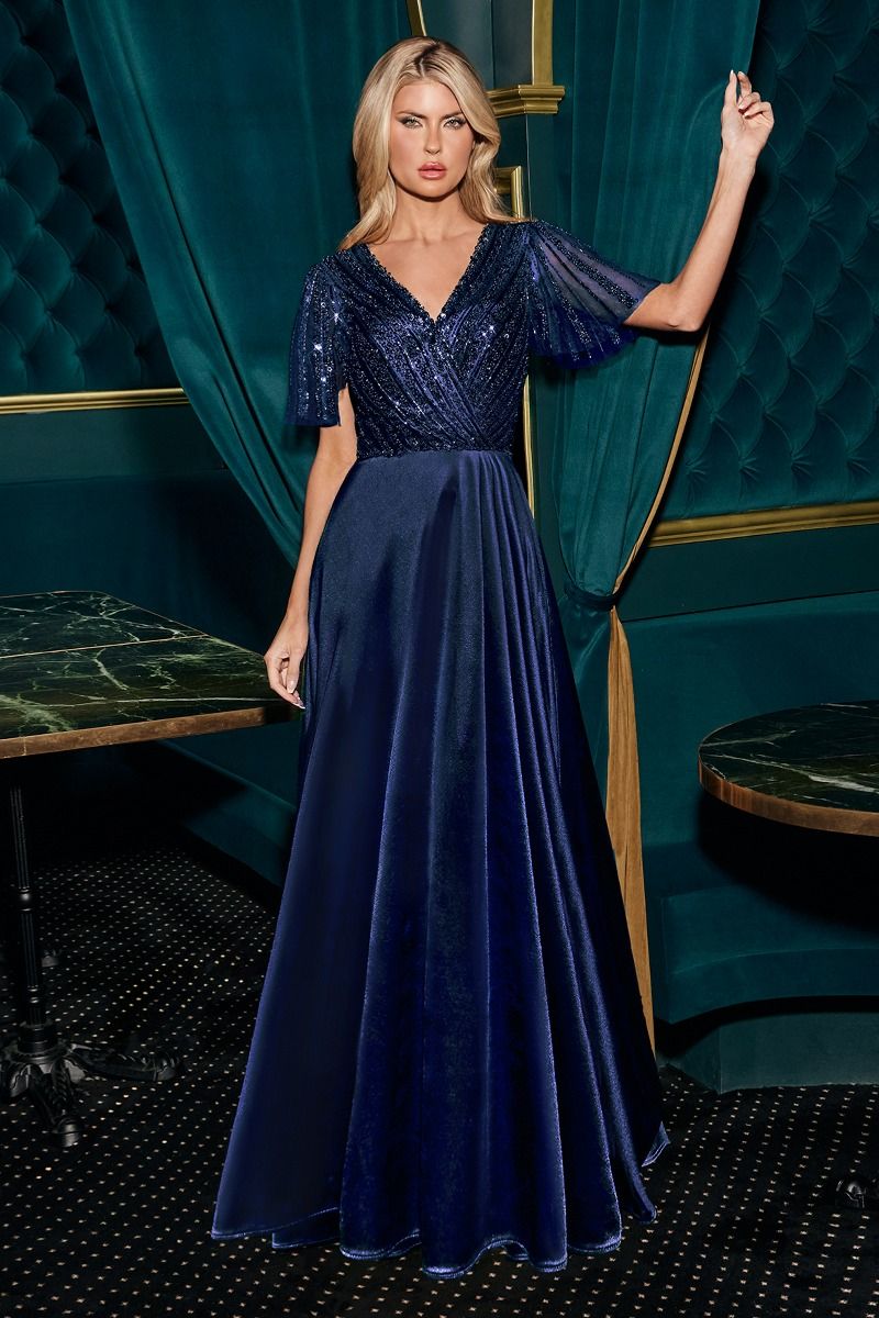A-line Flutter Sleeves Evening Dress LaDivine CC447 Sparkly Gowns A-line Flutter Sleeves Evening Dress LaDivine CC447 Sparkly Gowns