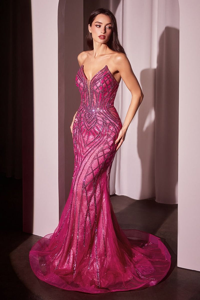 Camille Embellished Mermaid Gown (Pink)
