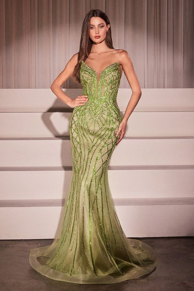 E17046L Scoop Neck Embellished Mermaid Gown main image 1