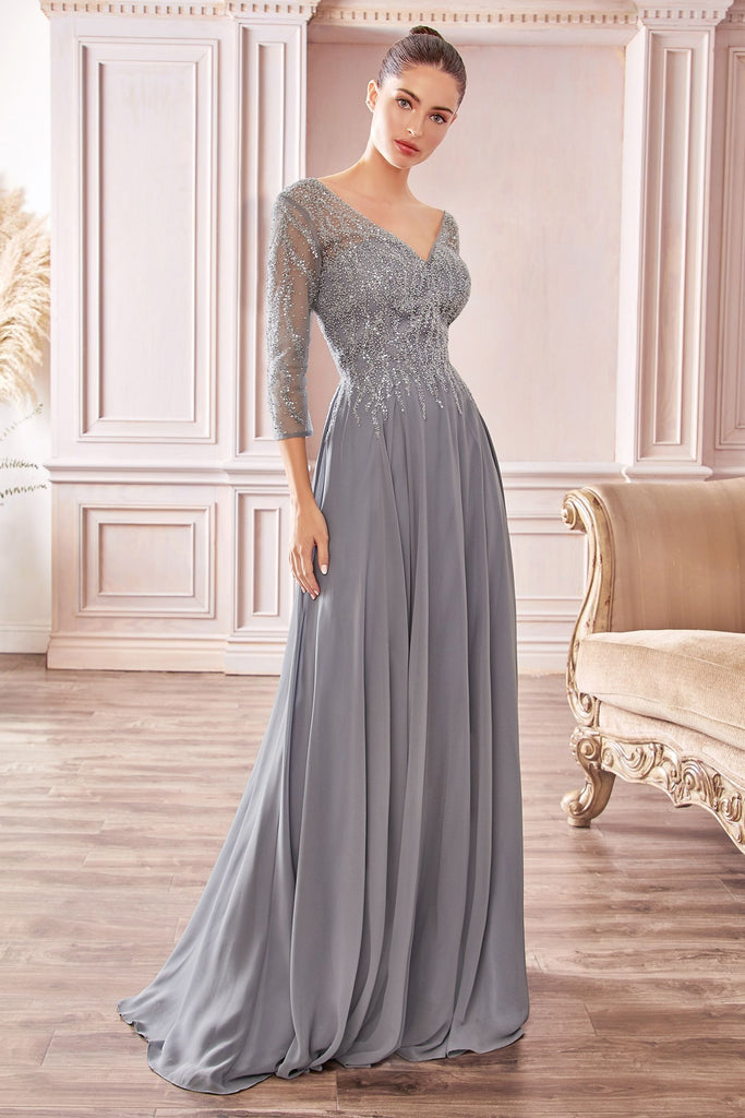 Occasions | Embroidered Sky Blue Chiffon Gown | HK | DBR Weddings