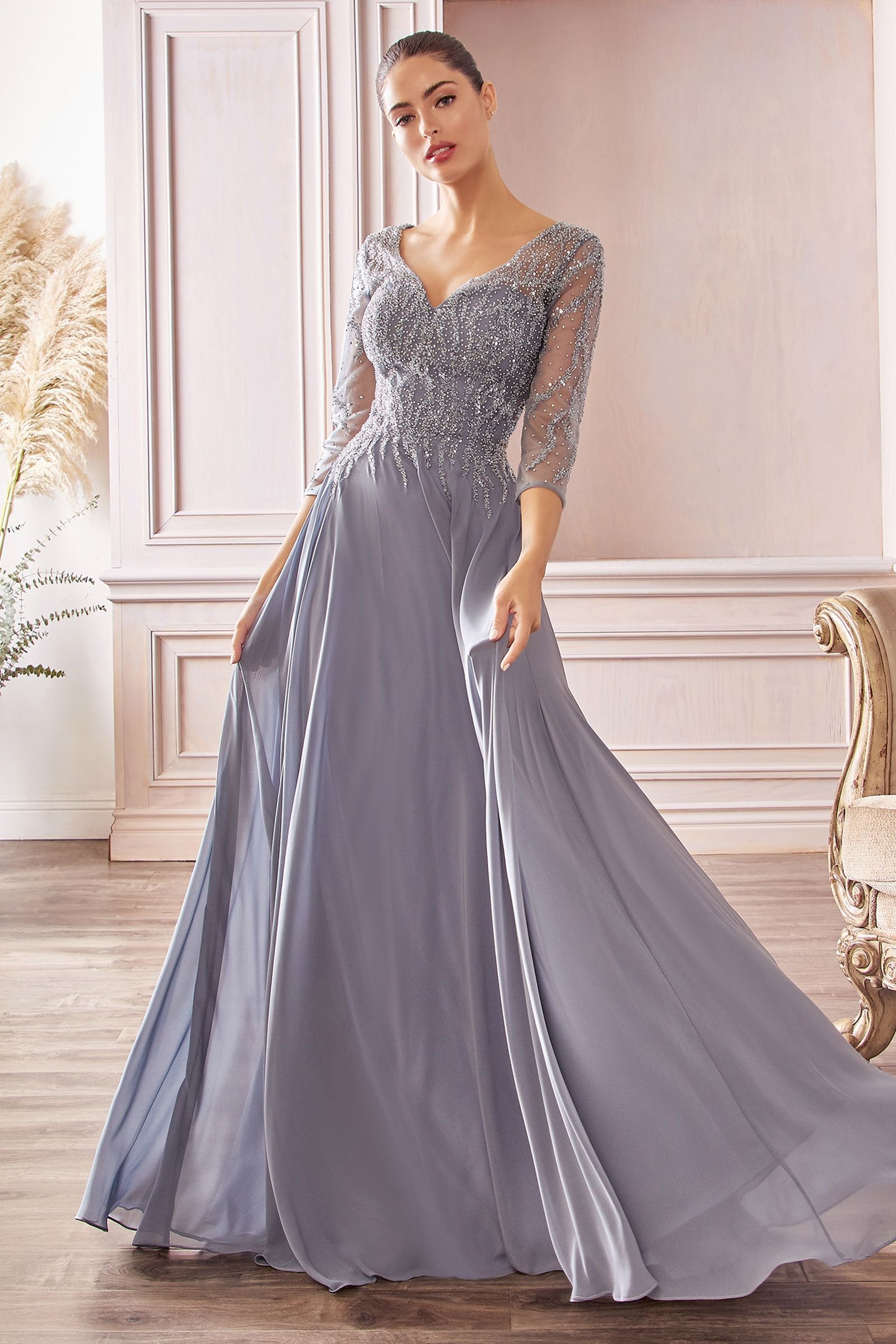 evening long dresses 2017 A-line Classy Long Sleeves Chiffon Evening Dress La Divine CD0171 Sparkly Gowns