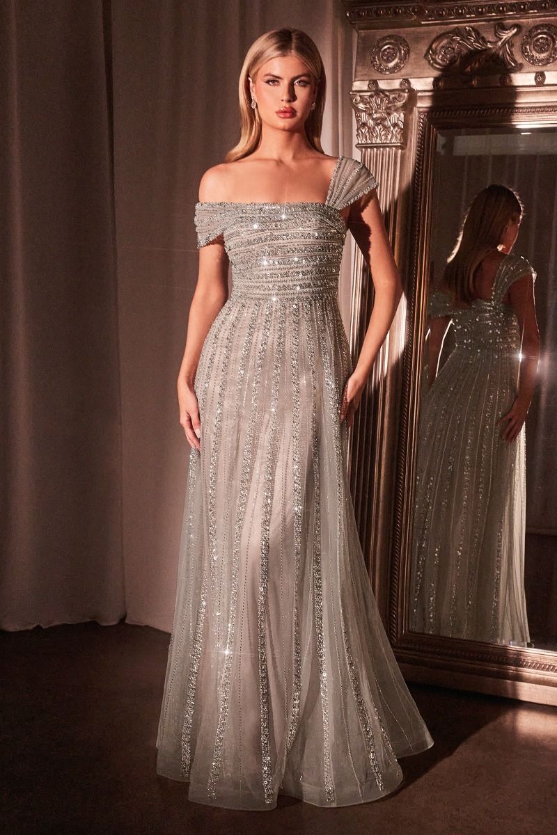 Asymmetrical A-Line Beaded Gown La Divine CD0238 Sparkly Gowns Asymmetrical A-Line Beaded Gown La Divine CD0238 Sparkly Gowns