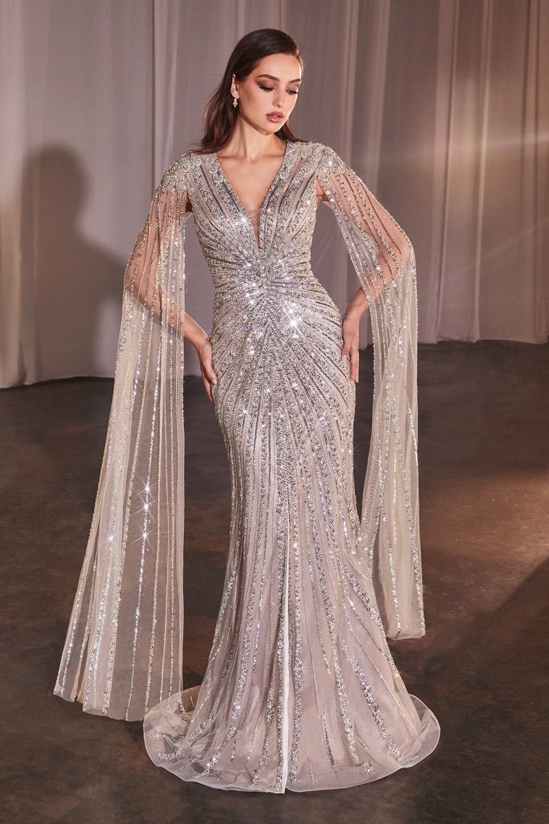 Long Sleeves Beaded Evening Dress CD0239 Sparkly Gowns Long Sleeves Beaded Evening Dress CD0239 Sparkly Gowns
