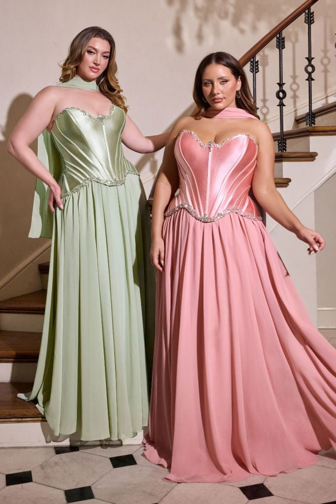 Curves La Divine CD668C Sculpted Corset Chiffon Bridesmaid Gown