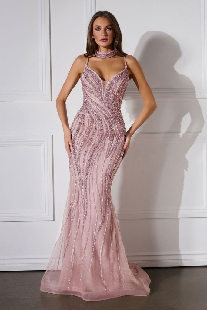Ladivine CD719 Fitted Gown with Chocker