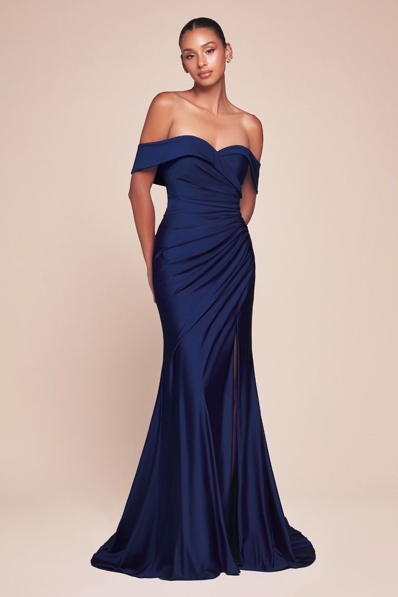 women's dark purple off the shoulder dress for the club Off the Shoulder Fitted Gown CD790 – Sparkly Gowns
