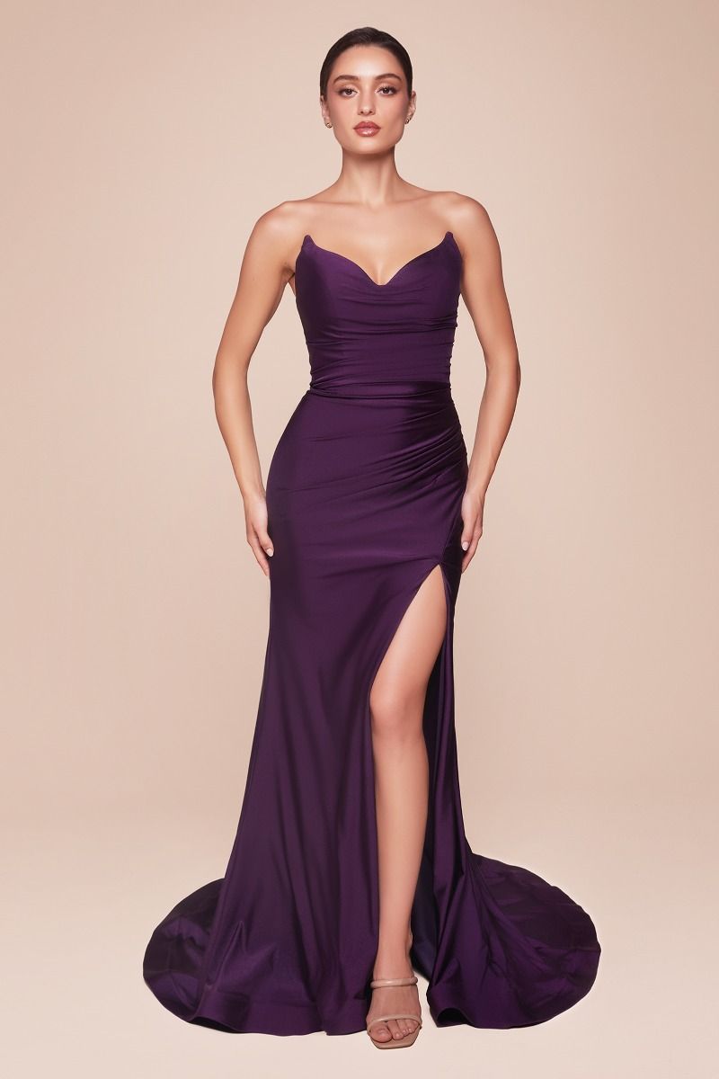 Strapless Fitted Stretch Satin Prom Dress CD791A Sparkly Gowns Strapless Fitted Stretch Satin Prom Dress CD791A Sparkly Gowns