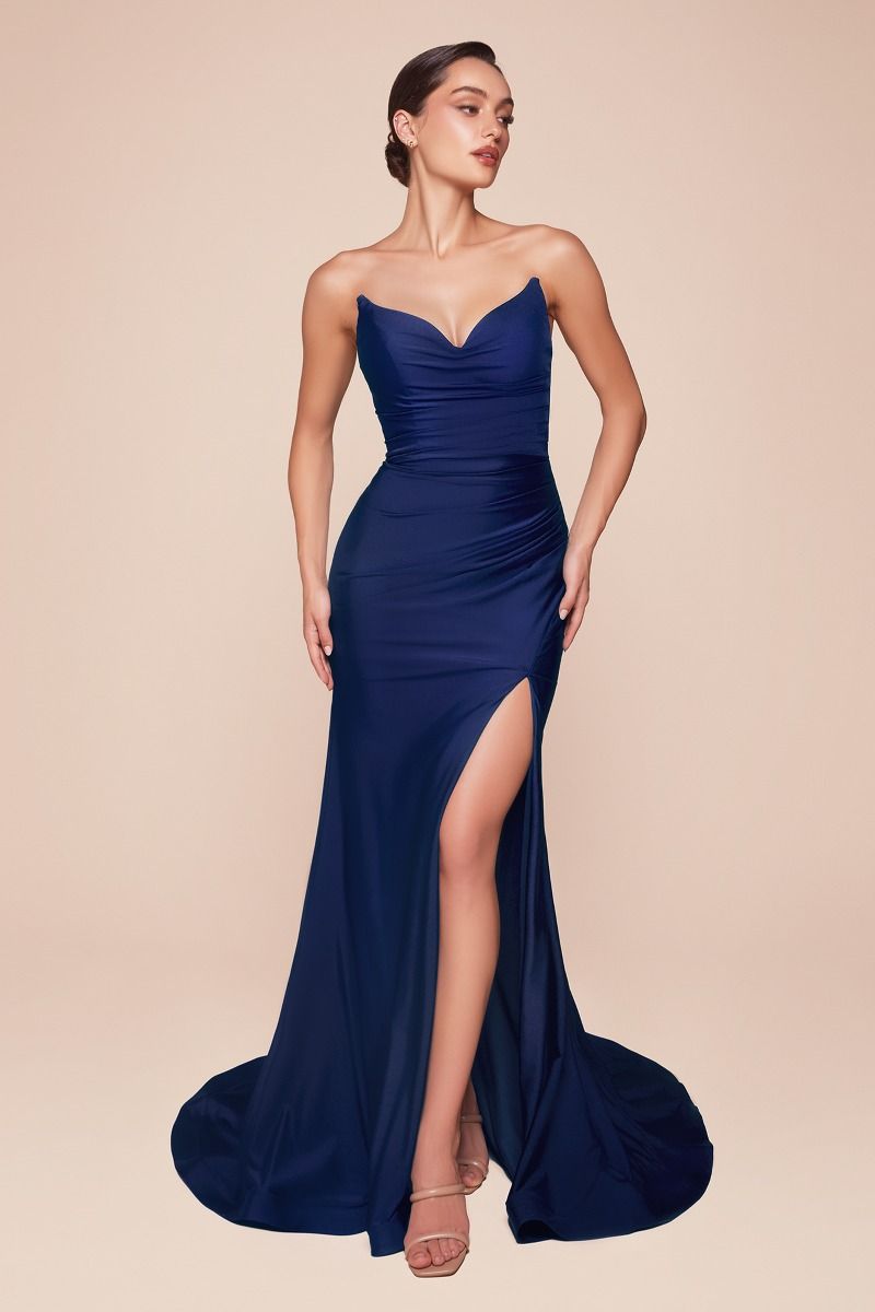 Strapless Fitted Stretch Satin Prom Dress CD791A Sparkly Gowns Strapless Fitted Stretch Satin Prom Dress CD791A Sparkly Gowns