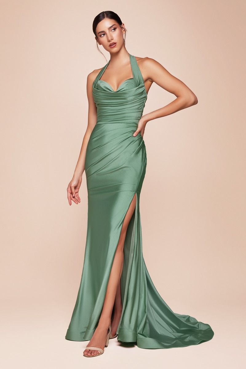 Satin Halter Prom Dress CD796A Sparkly Gowns Satin Halter Prom Dress CD796A Sparkly Gowns