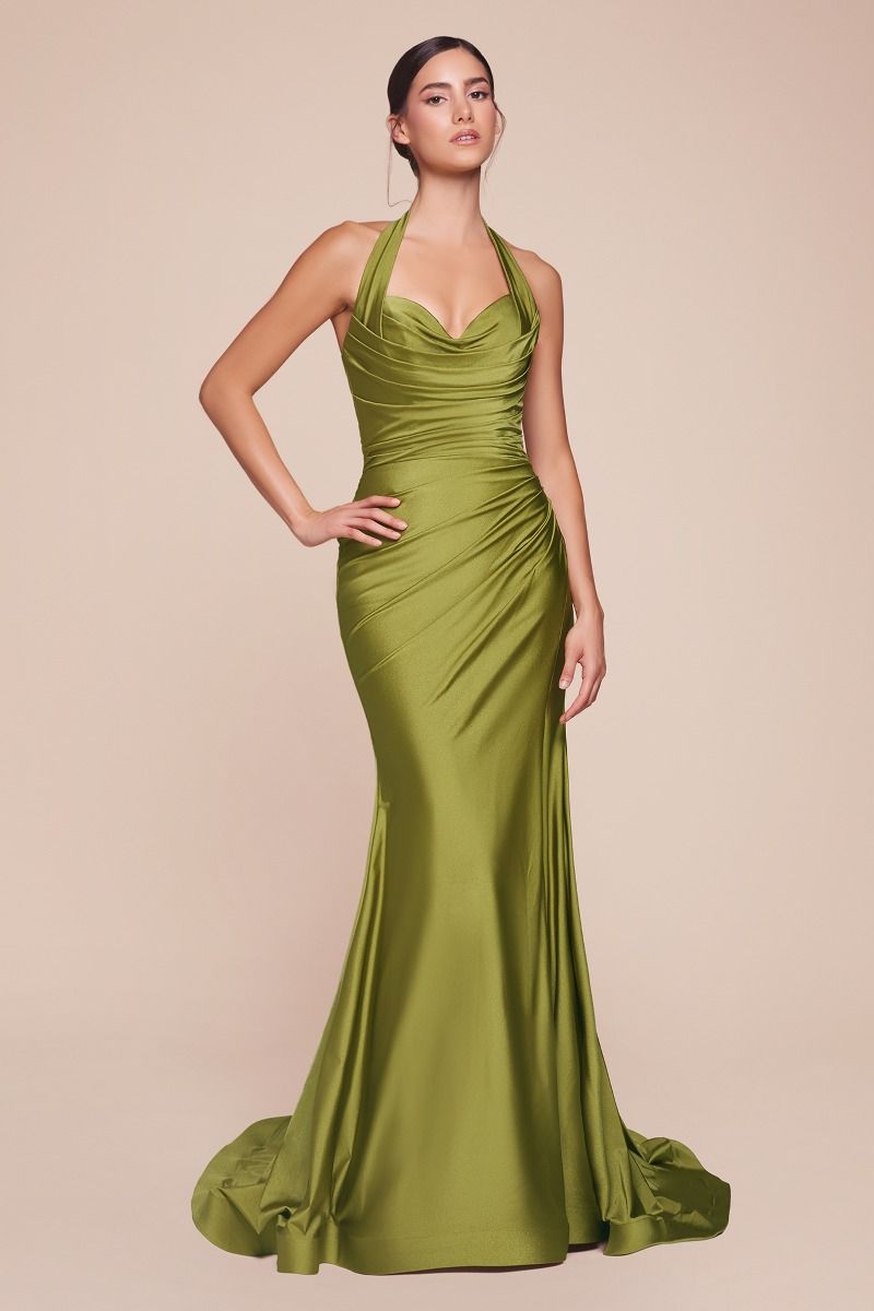 Satin Halter Prom Dress CD796B Sparkly Gowns Satin Halter Prom Dress CD796B Sparkly Gowns