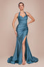 Satin Halter Prom Dress CD796B - 16 / LakeBlue (SteelBlue)
