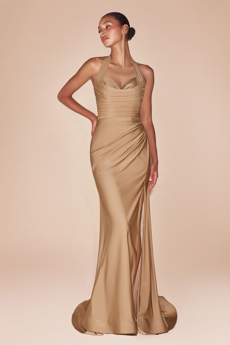 Satin Halter Prom Dress CD796B Sparkly Gowns Satin Halter Prom Dress CD796B Sparkly Gowns