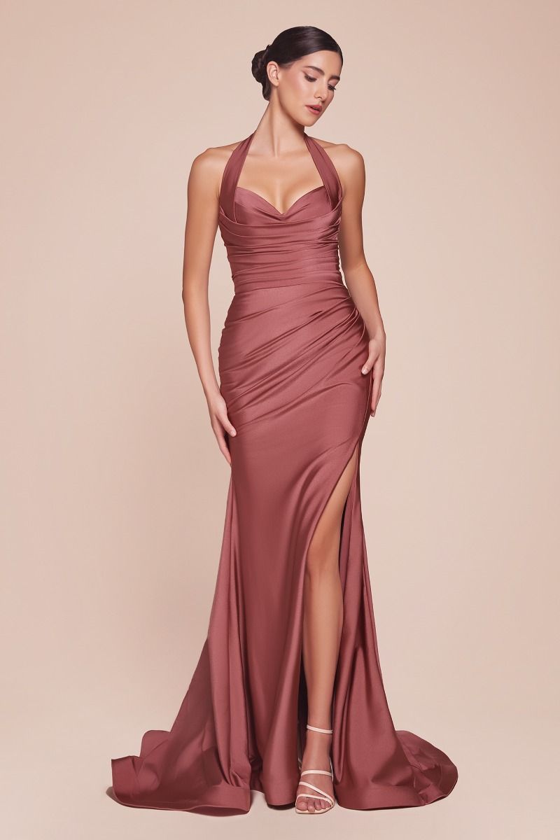 Satin Halter Prom Dress CD796A Sparkly Gowns Satin Halter Prom Dress CD796A Sparkly Gowns