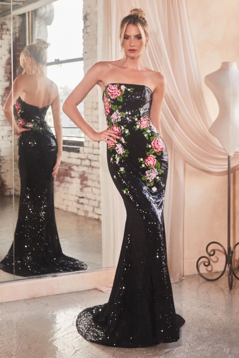 Strapless Floral Sequin Dress CD811 Sparkly Gowns Strapless Floral Sequin Dress CD811 Sparkly Gowns