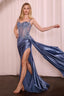 Embellished Lace and Satin Prom Gown CD868 - 2 / Smoky Blue (SteelBlue)