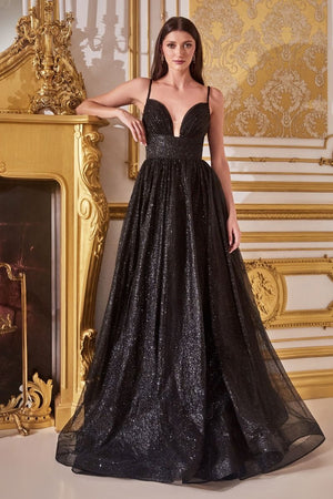 Spaghetti Straps Layered Glitter Ball Gown CD996