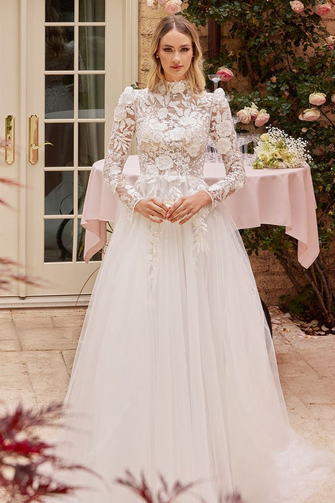 Long Sleeve Lace Wedding Ball Gown CDS433W – Sparkly Gowns