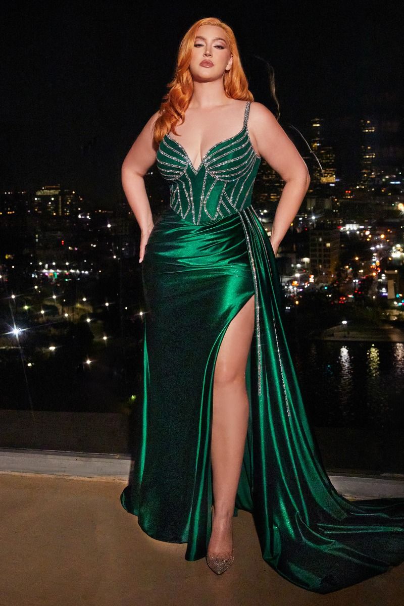 Curves Fitted Beaded Embellishment Satin Dress CDS440C Sparkly Gowns Curves Fitted Beaded Embellishment Satin Dress CDS440C Sparkly Gowns