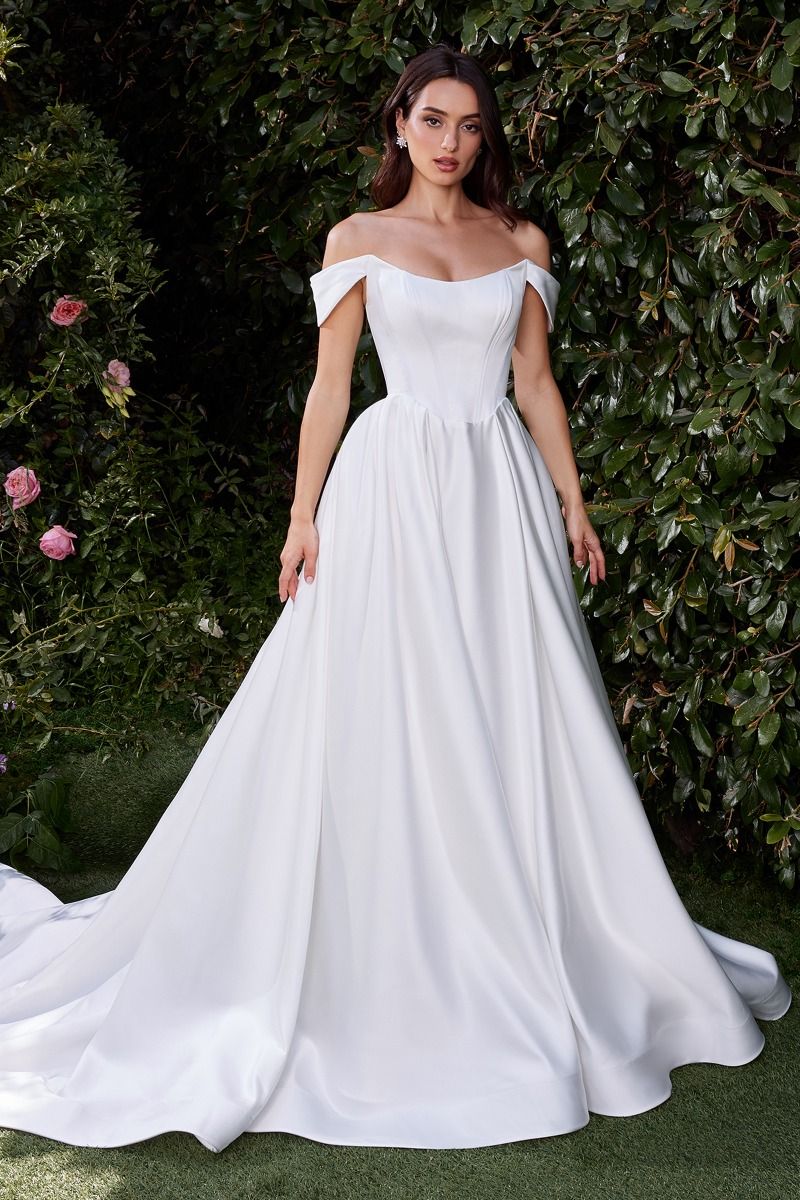 Off the Shoulder Satin Bridal Gown CDS513W Sparkly Gowns Off the Shoulder Satin Bridal Gown CDS513W Sparkly Gowns