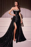 Strapless Micro Crystals Satin Gown La Divine CDS526 - Black / 4