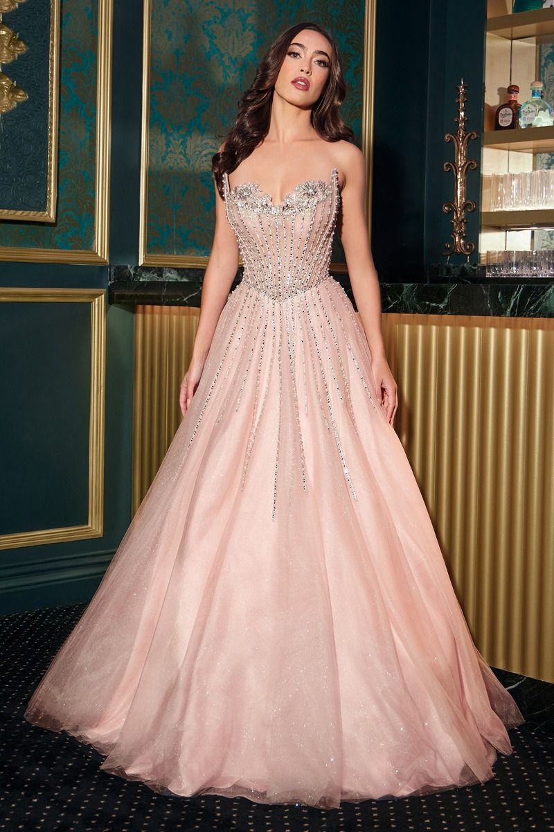 Ladivine CDS541 Crystal Embellished A-Line Gown Sparkly Gowns Ladivine CDS541 Crystal Embellished A-Line Gown Sparkly Gowns