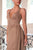 LaDivine CH2625 Rose Gold Halter Ruched Evening Gown