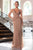 LaDivine CH2625 Rose Gold Halter Ruched Evening Gown