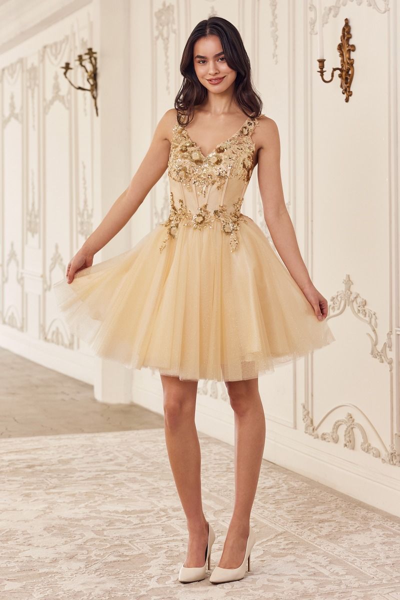 Sequin Beaded A-Line Short Dress CY019 Sparkly Gowns Sequin Beaded A-Line Short Dress CY019 Sparkly Gowns