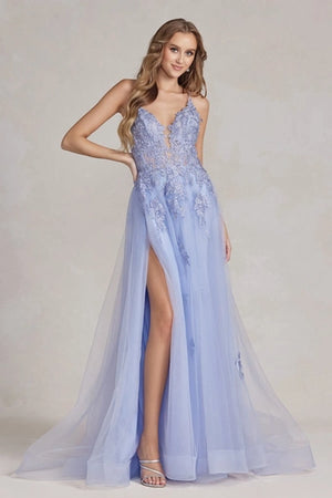 Plunging Neckline A-line Tulle Prom Gown By Nox Anabel G1149