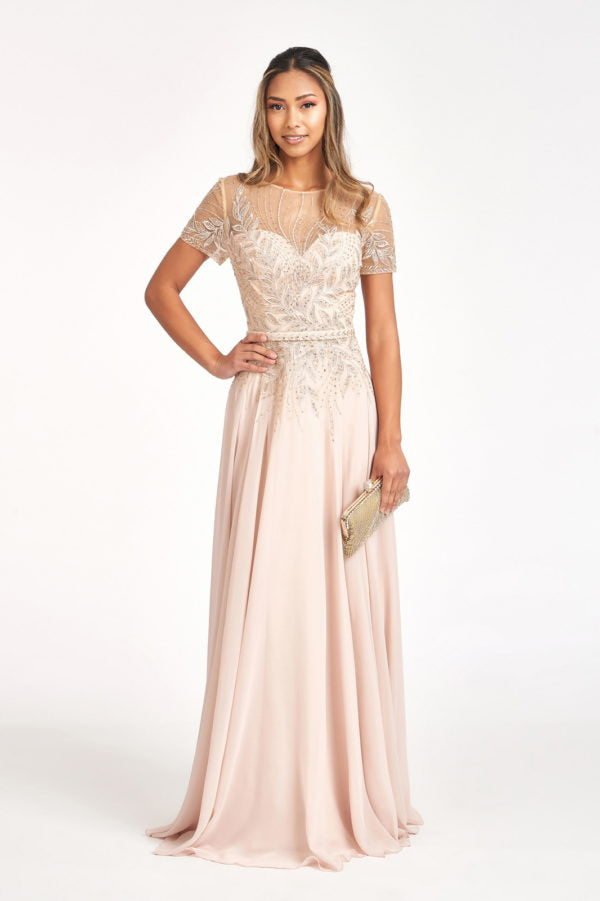 Embroidered Appliques Chiffon A-line Prom Gown GL3067