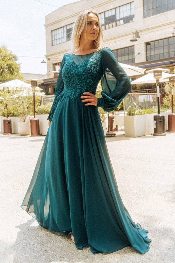 Floral Chiffon A-Line Long Dress GL3363