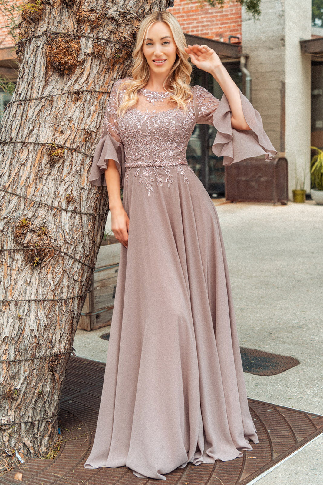 Long Sleeve Lace Wedding Three Quarter Sleeve Bridesmaids Dresses