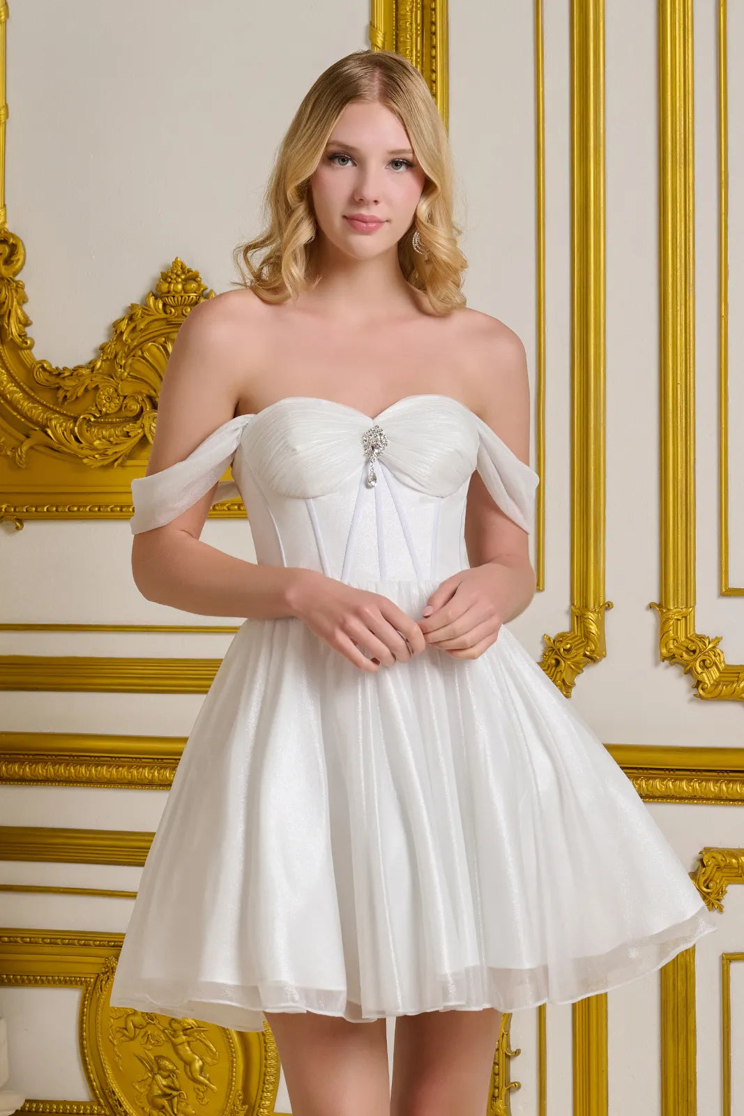 Glitter A-Line Short Dress GS3633 White / 2XL Glitter A-Line Short Dress GS3633 White / 2XL