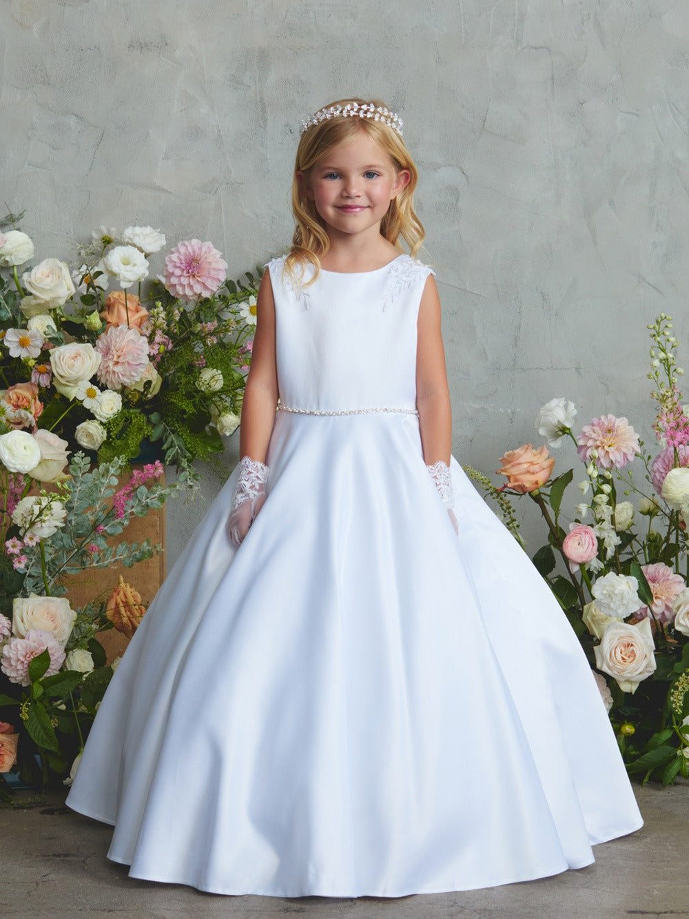 Satin with Lace A-Line First Communion Flower Girl Dress 5920 White / 8 Satin with Lace A-Line First Communion Flower Girl Dress 5920 White / 8