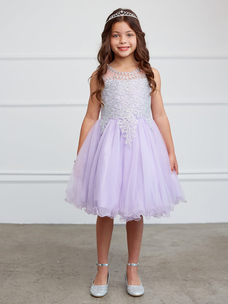 Short Flower Girl Dress with Gold Lace 7013 LI