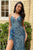 Sleeveless Fit and Flare Glitter Print Prom Gown J856