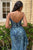 Sleeveless Fit and Flare Glitter Print Prom Gown J856