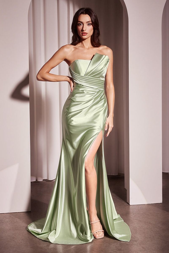 Strapless Fitted Satin Gown KV1118