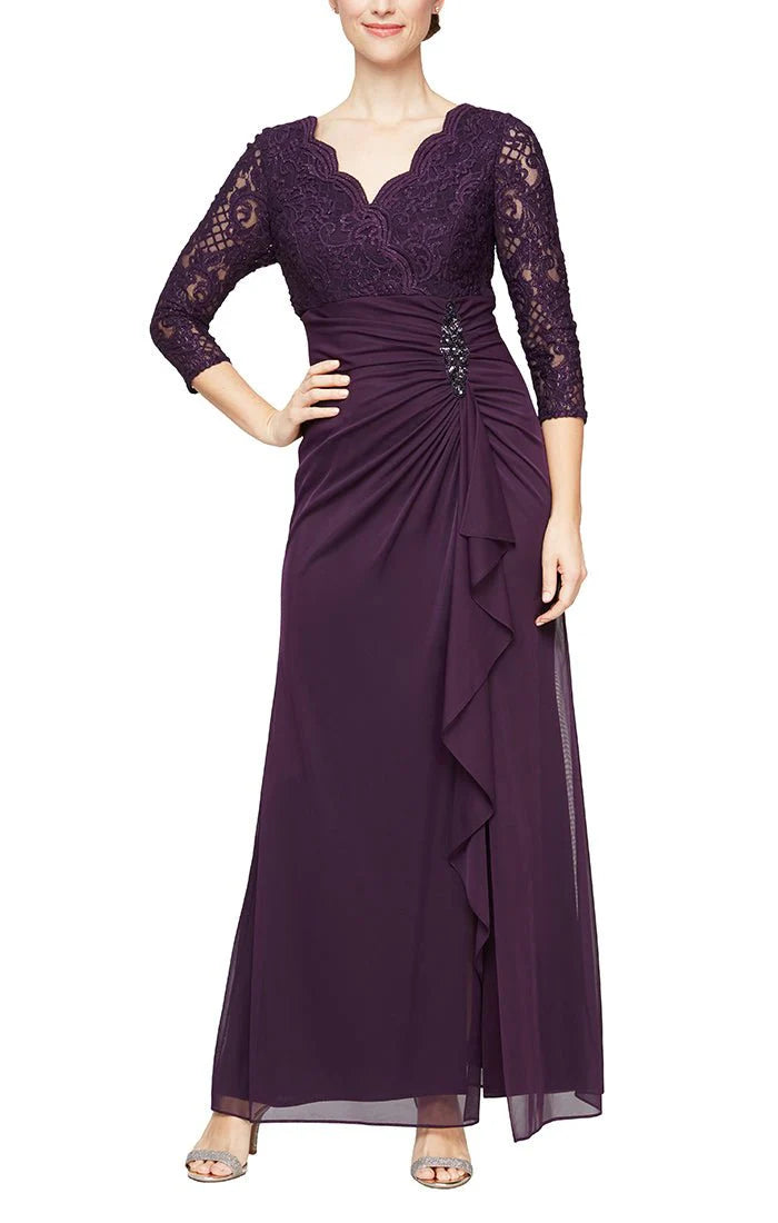 Petite Empire Waist Lace & Mesh Dress 82122469 Eggplant (Purple) / 12 Petite Empire Waist Lace & Mesh Dress 82122469 Eggplant (Purple) / 12