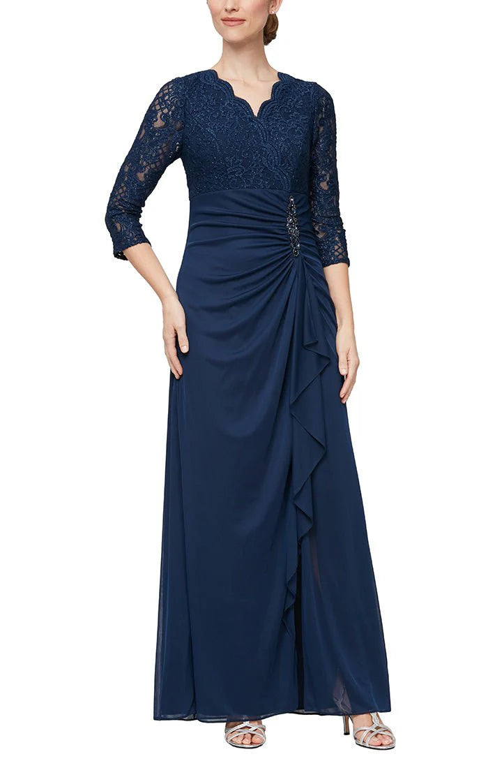 Petite Empire Waist Lace & Mesh Dress 82122469 Navy / 12 Petite Empire Waist Lace & Mesh Dress 82122469 Navy / 12