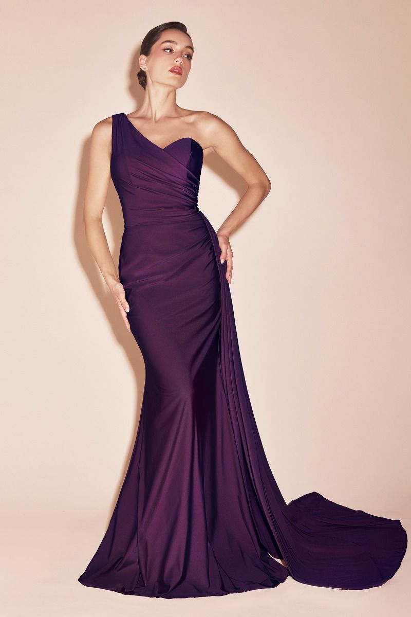 One Shoulder Stretch Satin Gown PT004 Sparkly Gowns One Shoulder Stretch Satin Gown PT004 Sparkly Gowns