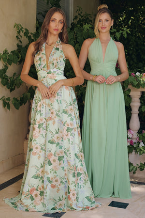 Cinderella Divine T719 Floral Chiffon Halter Bridesmaid Gown - image 1