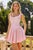 Amoris T735 Square-Neck Satin Fit-and-Flare Mini Dress