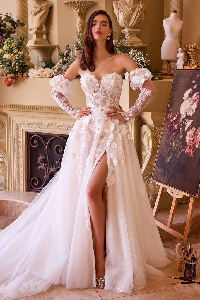 WL017 - Floral Applique Adorned Strapless Wedding Gown - Andrea & Leo | Lady Black Tie Off White / 16 WL017 - Floral Applique Adorned Strapless Wedding Gown - Andrea & Leo | Lady Black Tie Off White / 16