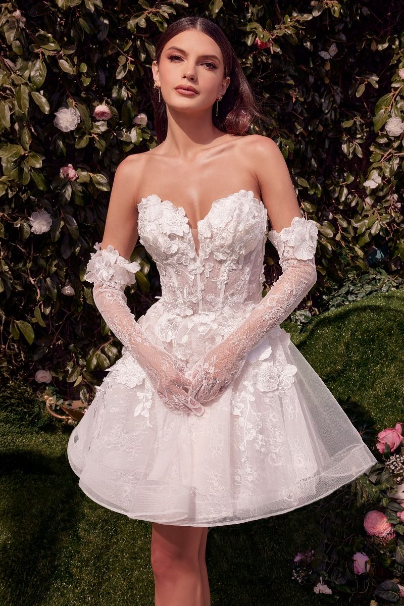 WL020 - Short Floral Appliquéd Bridal Party Dress - Andrea & Leo WL020 - Short Floral Appliquéd Bridal Party Dress - Andrea & Leo